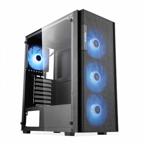 Carcasa gaming Segotep Axe 5 neagra, SECC Steel Micro ATX Mini Tower, fara sursa (tip ATX, montata jos)